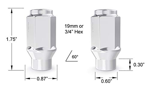 20Pcs Chrome Silver Bulge Lug Nuts - 1/2X20 Threads - 1.75 Inch Length - Et Style (Extended Threads) - Cone Conical Taper Seat Shank - Closed End - Compatible With 5Lug Vehicles Wheels #TOP2