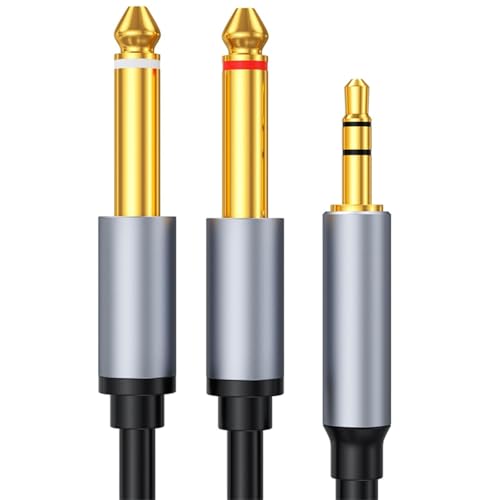 AXIYIBZI 6.6Ft 3.5mm TRS to Dual 6.35mm TS Cable, Male to Male Plug Audio Cable Y Splitter Cables, 1/8" to 1/4" Audio Cord Adapter for Phone,Laptop,Mixer,Home Stereo Systems, Multimedia Speakers