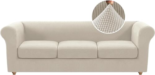 LINGKY Stretch Chesterfield Sofa &Uuml;berzug 3 Sitzer, Elastischer Sofabezug Mit 3 Separaten Sofa Sitzkissenbezug, Elasthan Couch &Uuml;berzug, Sofaschutz Katze Sofa&uuml;berwurf (Fossi,3 Sitzer)