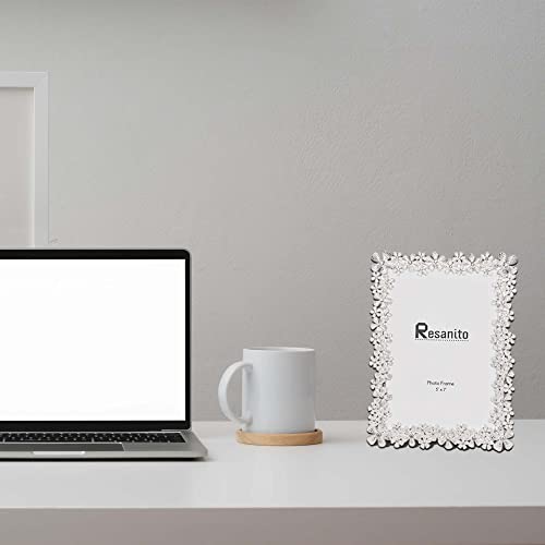 5X7 Inch Metal Picture Frames, Gift Photo Frame With High Definition Glass, Plated With Delicate Diamond Flowers Profile Display Photos For Wall Or Tabletop, Vertical Or Horizontal, Chrome, 2-Pack #TOP6