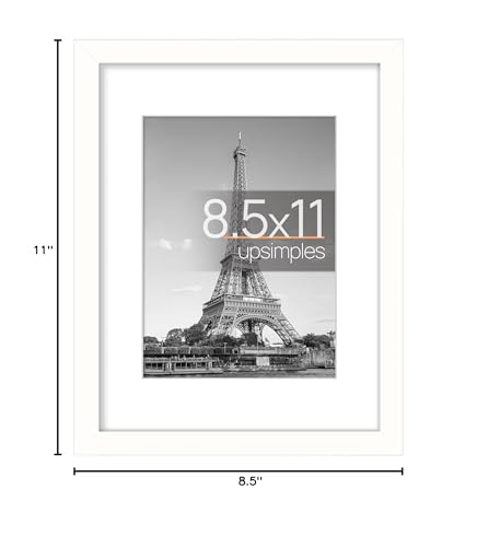 Image of upsimples 8.5 By 11 Picture Frame, Display Pictures 6x8 with Mat or 8.5 x 11 Without, Wall Hanging Photo Frames, White, 1 Pack