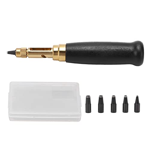 Leather Hole Punch Tool KIT with 6PCS Tips Set for Handwork Crafts Wooden Handle Automatic Screw Punch for EFFICIENT Leather Works