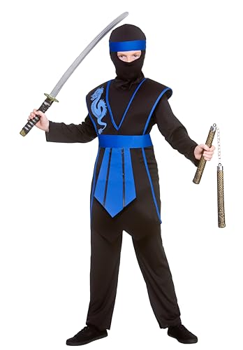 Wicked Costumes Boys Samurai Ninja Black/Blue Fancy Dress Costume - Large (8-10 Years)