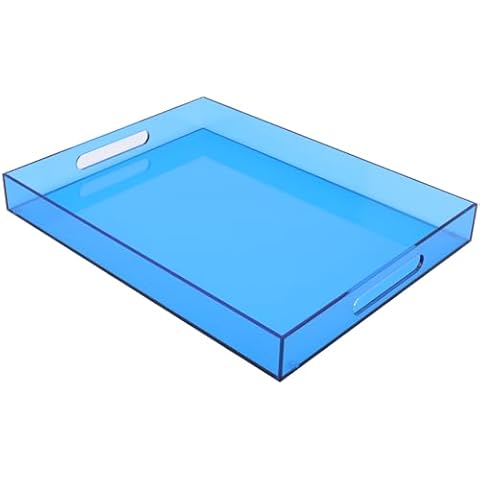 Large Blue Acrylic Serving Tray with Handles Cover