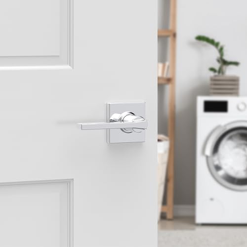 Image of Kwikset Casey Interior Passage Door Handle, Lever for Closet and Hallway Doors, Reversible Non-Locking Handle Lever, Polished Chrome (Pack of 12)