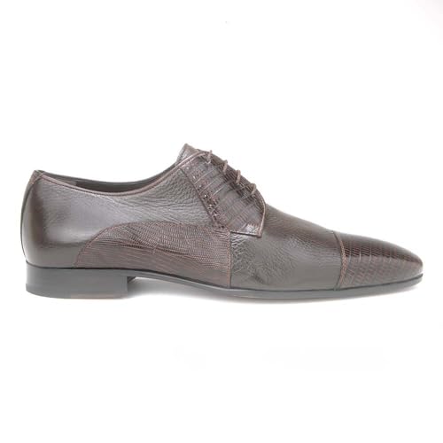 Image of Mario Manzoni Brown Genuine Deer Skin & Lizard Print Oxford Shoes - Size 12=45