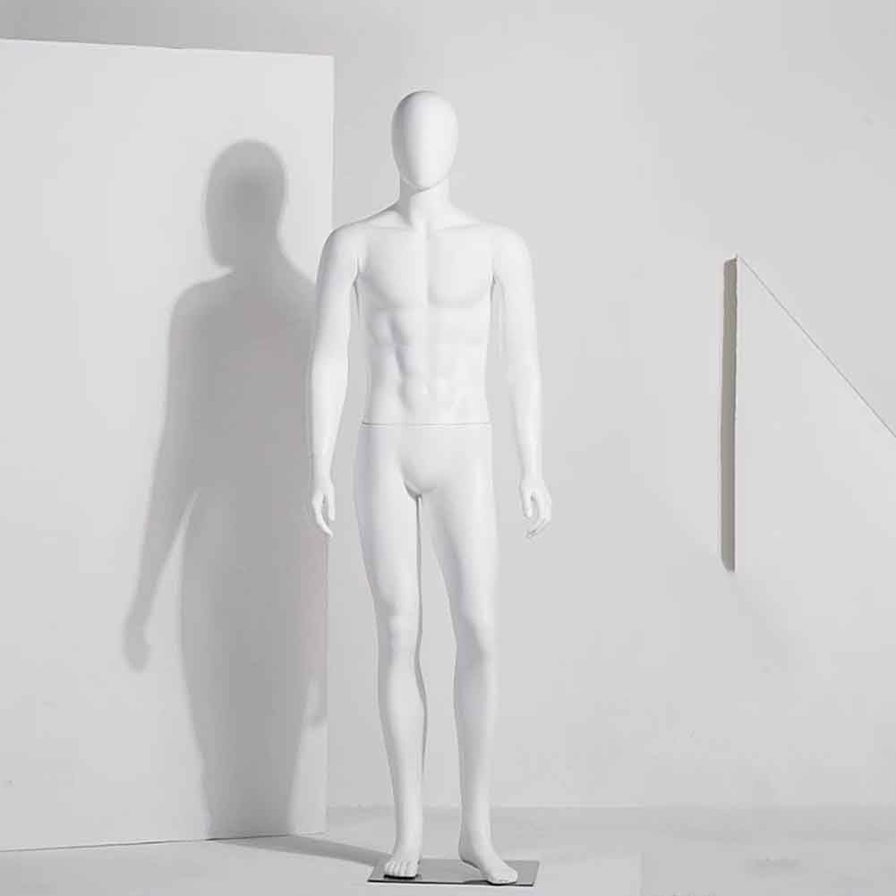 Male Mannequin Dress Form Display, Realistic Full Body Mannequin with Metal Base Detachable Dress Form Stand 74 Inches Height for Retail Clothing Shops, White(#3)