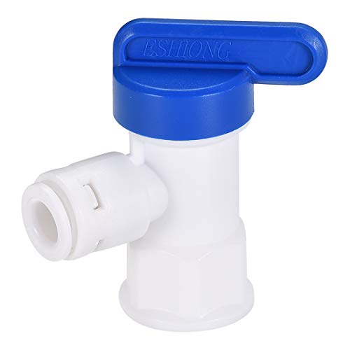sourcing map - Válvula de bola de conector rápido, tubo de agua, tubo de 1/4 pulgadas, rosca hembra G1/4, para sistemas de agua RO, filtros de agua purificadores de agua, mango azul, blanco 2 unidades