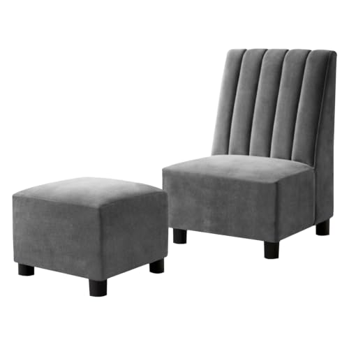 Image of Rosebell Sofa Set with Ottoman Combo 1 Seater Sofa Set with Matching Footrest for Living Room & Bedroom-Office - Grey