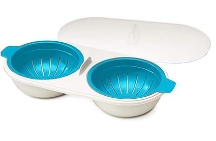 NAVA PAVA Microwave Egg Poacher Double Cup Egg Bowl Cooker Steamer High Capacity 2 Cups Design Cookware Draining Eggs Basket Boiler BPA Free for Ovens Breakfast Cooking Kitchen
