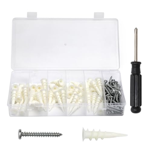 Kit Cheville Queue de Cochon avec Vis et Tournevis 100 Chevilles Auto Perceuses pour Plaque de Plâtre Mur Creux Polystyrène Façade Chevilles à Expansion avec Boîte de Rangement pourIsolationIntérieure