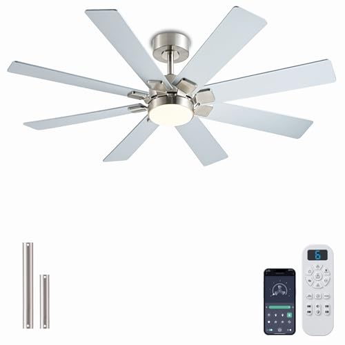 KNUN Nickel 48 Inch Ceiling Fans with Lights and Remote/APP Control, Low Profile Ceiling Fan, 8...