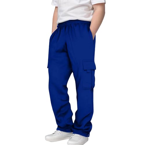 Boy's Baggy Cargo Sweatpants Open Bottom Elastic Waist Drawstring Sweat Pants Active Workout Joggers with Pockets 3-14Years