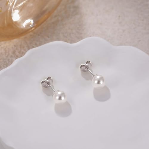 Mameloly Pearl Earrings for Women Dainty 925 Sterling Silver 14K Gold Plated 6MM/8MM/10MM/12MM Handpicked Simulated White Pearl Stud Earrings Hypoallergenic2