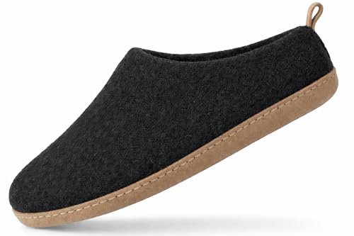 Image of Wool Indoor Slippers - Natural Organic Wool, Genuine Leather Sole, Handmade in Nepal - Cozy, Warm, Soft, Unisex Non-Slip House Shoes for Men & Women - Perfect for Winter Comfort