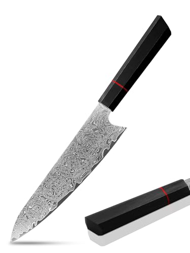 Plys Damasco Cuchillo de Chef Cuchillos Damasco Japonés: Cuchillo de Chef Afilado - Cuchillo de Cocina Profesional Mango de Madera Negro Plys Damasco Cuchillo de Chef Cuchillos Damasco Japonés: Cuchillo de Chef Afilado - Cuchillo de Cocina Profesional Mango de Madera Negro