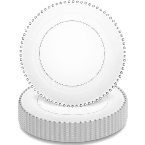 Decorline Beaded Collection Clear & Silver Plastic Plates - 10.5