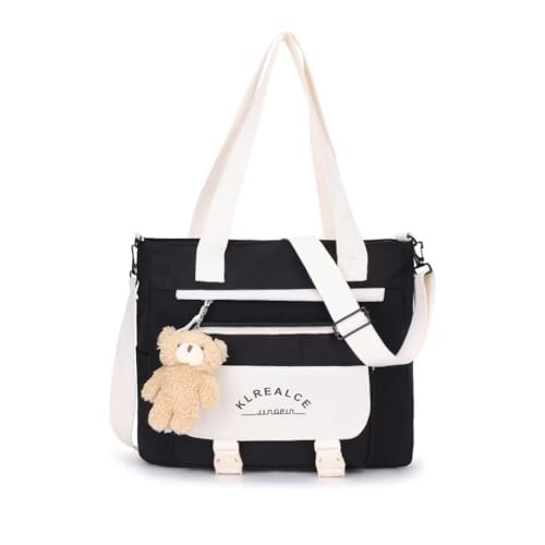 Mochila Escolar Grande Impermeável com Bolsa, Mochila Feminina Unissex Coreana com Bolso Secreto, Mochila Escolar Grande para Notebook e Viagem 9045(Bolsa-Preto)