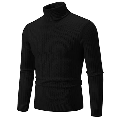 Sweaters for Men Fall Fall and Winter Long Sleeve Ribbed Sweater High Neck Warm Knitted Solid Basic Tops Pullovers