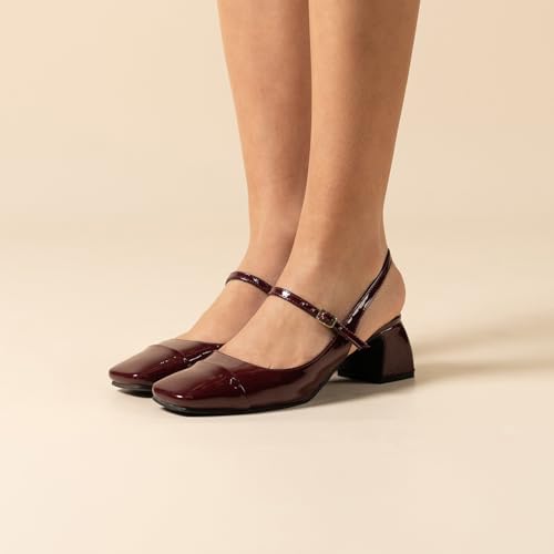 Image of Theater Women Twiggy Mary Jane Block Heel Sandals with Square Toe and Adjustable Buckle Slingback | Cushioned Comfort for Office & Formal Wear
