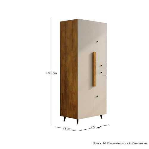 Image of Bniture 3 Door Wooden Wardrobe for Bedroom | Almirah for Clothes with 3 Shelves & 2 Hanging Space | Full Height Storage Cupboard for Bedroom | Spacious Storage Cupboard | Giant Wood & Frosty White
