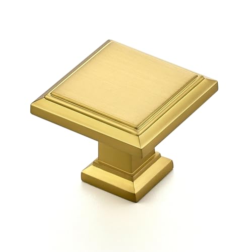Image of Ravinte 10 Pack 1-3 /16 Inch Brushed Brass Kitchen Square Cabinet Knobs Solid Drawer Pulls Gold Single Hole Kitchen Cabinet Hardware Knobs for Cabinets and Drawers