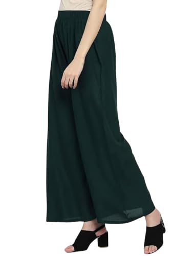 Image of FASHION GALLERY Women's Solid Rayon Palazzo Pants | Relaxed Fit Full Length Wide Leg Palazzo | Elastic Waist Comfortable Casual Lounge Office Ethnic Flared Trousers for Women