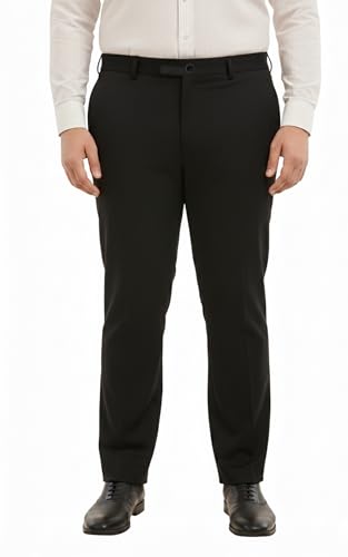 Image of SaintX Men's Premium Plus Size Formal Trousers | Regular Fit Upto 2 inch Techno Flex Waistband | Wrinkle Resistant | Stretchable Triple Blend, Easy Care Fabric | Office & Business Wear