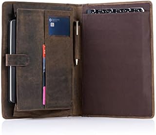 KomalC Leather Business Portfolio with Luxury Pen Folder Personal Organizer, Luxury Full Grain Leather Padfolio, Leather Folder (Buffalo Distressed Tan)