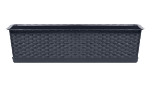 Blumenkasten Balkon 78x17x15 cm mit Untersetzer | Pflanzentopf in Rattanoptik, langlebig und wetterfest | Blumentöpfe für Fensterbank, Terrasse und Indoor | Pflanzkübel stilvoll gestaltet | Anthrazit