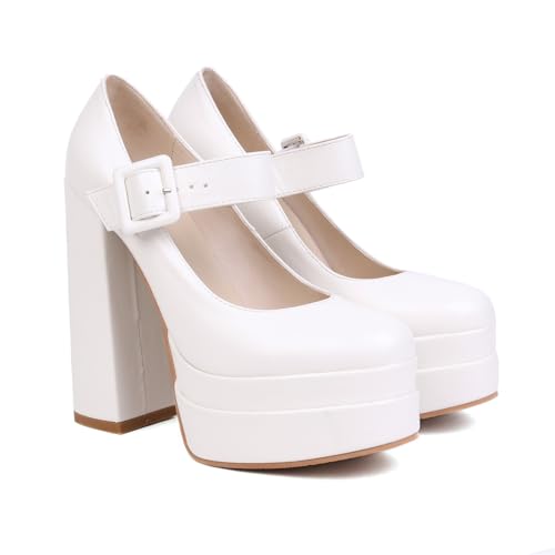Women's Cute Platform Round Closed Toe Pumps Strap Comfortable Chunky High Heels Office Concise Kawaii Cosplay Work Casual Mary Jane Daily Wear Fashion Business Dress Shoes2