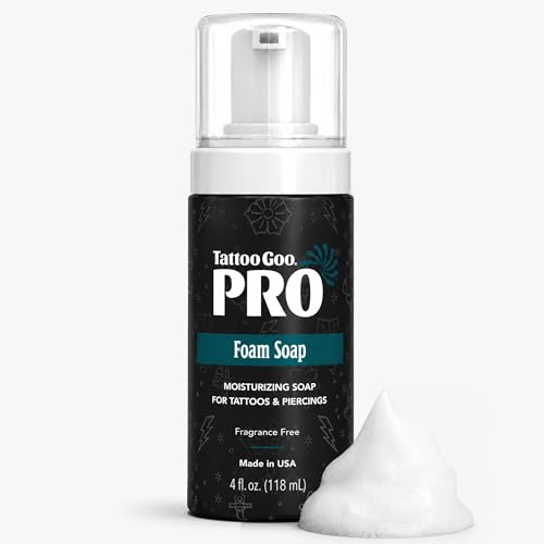 Tattoo Goo Pro Foam Soap for Tattoos and Piercings, No Fragrance, 4 oz, Studio-Grade Foam Cleanser for Artists, Aftercare & Healing, Gentle Ink & Piercing Care with Aloe, Oat Extract, Hyaluronic Acid