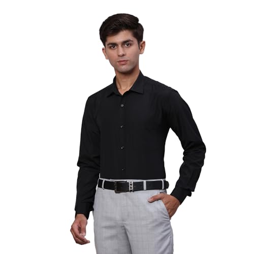 Image of Park Avenue Men Slim Fit Solid Pattern Cotton Blend Semi Cutaway Collar Full Sleeve Formal Shirt
