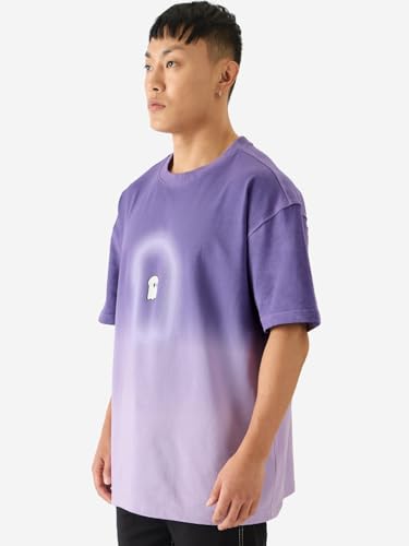 Image of The Souled Store Mr. Soul Men and Boys Short Sleeve Round Neck Purple Graphic Printed Cotton Oversized T-Shirts
