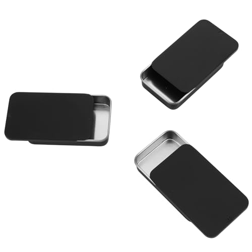 Ymapinc 4 Pcs Small Tin Box, Metal Tins with Lids, 2.95x1.77x0.59 Inch Black Waterproof Small Containers for Candy, Mint, Bobby Pin Holder, Craft Storage Tiny Boxes fit Pocket/Purse
