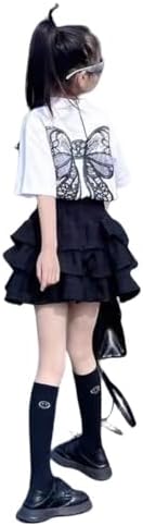 Girls' Set of Two: Skirt and T-Shirt, Outfit for Girls, Tops and Bottoms Set, Stylish Half-Sleeve + Harajuku-Style, Cute Baby Clothes, Pleated Skirt, Girls' Summer Clothes, Elastic Waist