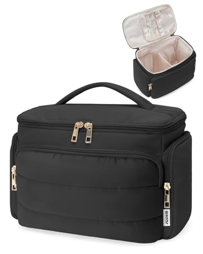 WANDF Reise Kulturbeutel Kulturtasche Damen, Große Weit Geöffnete Kosmetiktasche mit Griff, Kosmetikkoffer Make-up-Organizer für Toilettenartikel, Kosmetika, Accessoires, Essentials (Schwarz)