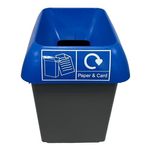Chabrias Ltd 30 Litre Recycling Waste Bin Blue & Paper/Card Logo Recycling Bin – UK Made 100% Recycled Plastic – Colour Coded for Simpler Recycling