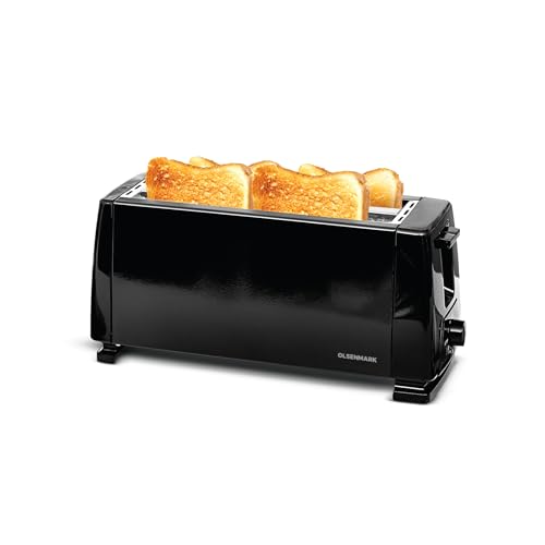 Olsenmark 4 Slice Bread Toaster OMBT7049 1400W Variable Electronic Timing Control with Crumb Tray and Auto Pop Up Mechanism Perfect for Breads Toast Sandwiches 2 Years Warranty Black