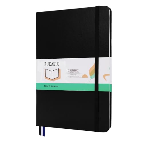 Rukasto Hardcover Notebook Blank Journal Sketchbook for Drawing Medium 5.5 by 8.4 Inch 100 GSM Thick Paper (Black Plain)
