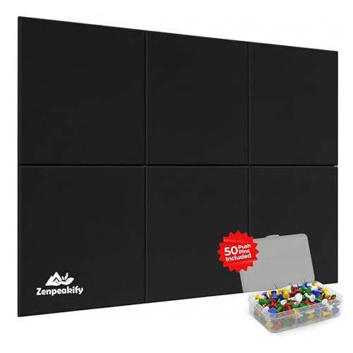 Image of Bulletin Board - 6 PCS Self Adhesive Notice Board for Office with 50 Push Pins, 30x30 cm Pin Board Set for Study Room, Vision Board and Display Board for office, Soft Board for Study Table.