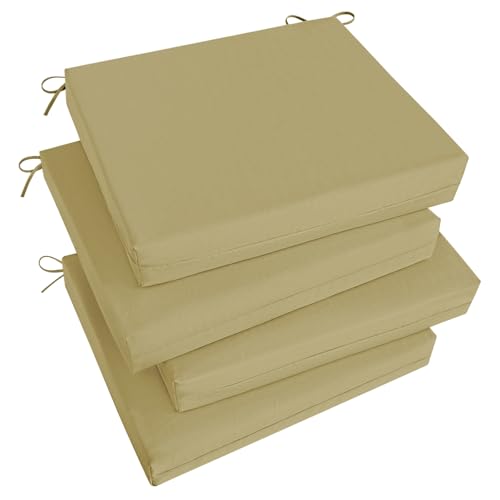 Image of Basic Beyond Outdoor Chair Cushions Set of 4, Square Corner Outdoor Cushions for Patio Furniture, Water Resistant Patio Chair Cushions with 2 Ties, 18.5x16x3, Khaki