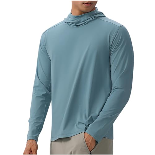 Finelylove UV Sun Protection Hooded Fishing Shirts For Men Long Sleeve UPF 50+ Sun Shirt Quick Dry Athletic Rash Guard