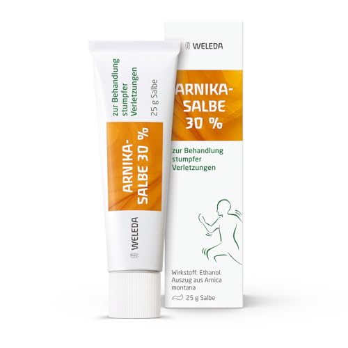 WELEDA Arnika-Salbe 30% - Arnika Salbe hochkonzentriert - Schmerzsalbe extra stark entzündungshemmend - Zur Behandlung stumpfer Verletzungen - Bei Knie- Rücken- und Gelenkschmerzen - 25g