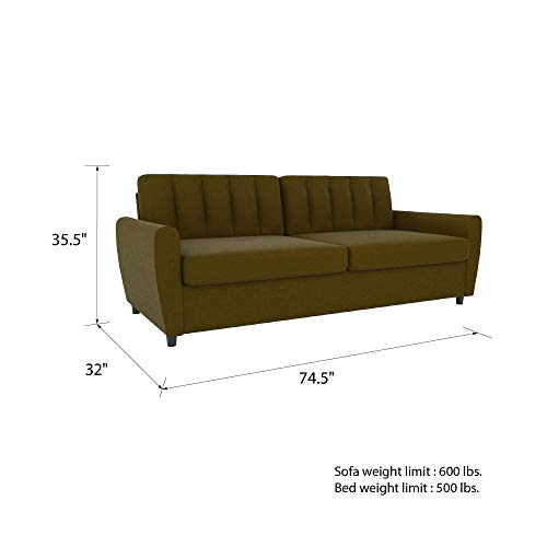 Novogratz Brittany Sleeper Sofa with Memory Foam Mattress, Green Linen, Queen