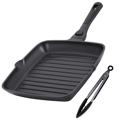 Stone&Stone Poêle Grill 28 cm Carrée Induction Antiadhésive avec Manche Amovible, Revêtement Céramique Allemand, Fond Acier Plein, Tous Feux dont Induction et Four,...