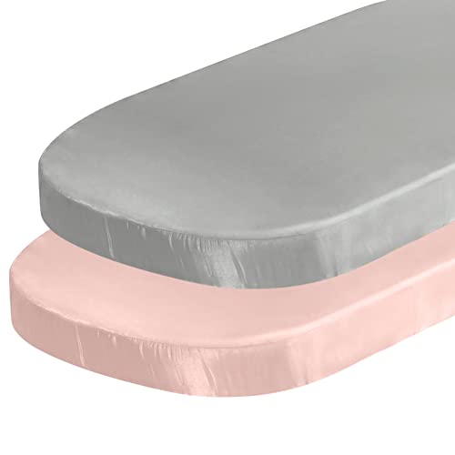 Image of SiinvdaBZX 2 Pcs Satin Bassinet Sheets for Baby Hair, Light Grey & Pink | Silk-Like Soft Bassinet Fitted Sheets for Hourglass, Oval & Rectangular Bassinet Mattress