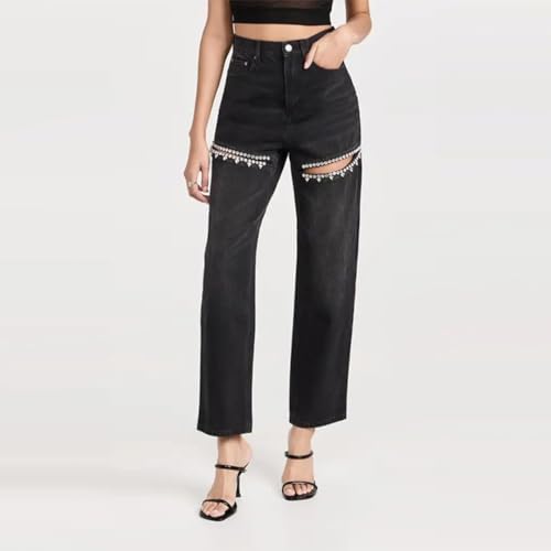 Women's Y2k Baggy Ripped Jeans High Waist Loose Rhinestone Distressed Wide Leg Pants for Women Streetwear3