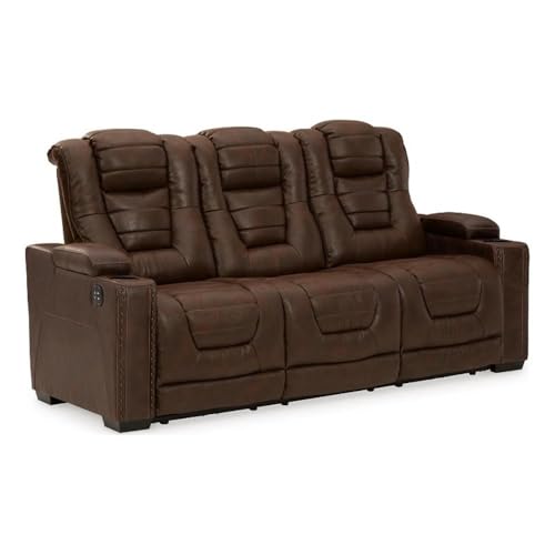 Signature Design by Ashley Owner's Box Faux Leather Power Reclining Sofa with Adjustable Headrest, Brown