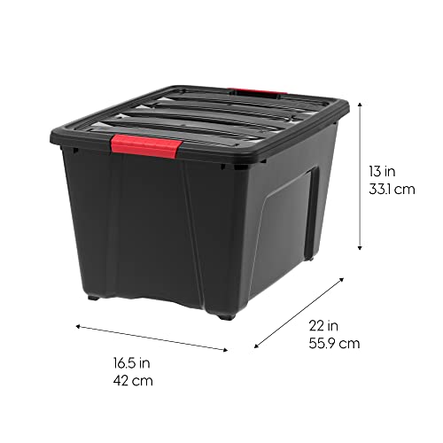 Image of IRIS USA 51 L (54 QT) Plastic Storage Box with Lid and Latches - 4 Pack - BPA-Free, Garage Organizing Solution, Durable Nestable Stackable Containers, Secure Pull Handle - Black